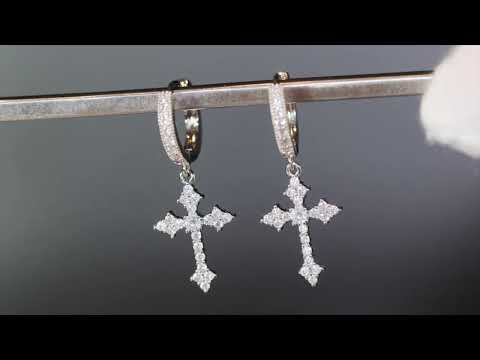 Load and play video in Gallery viewer, Mens diamond cross hoop earrings
