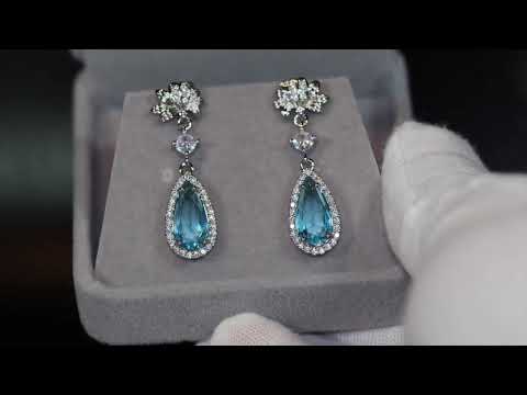 blue pear cut diamond earrings