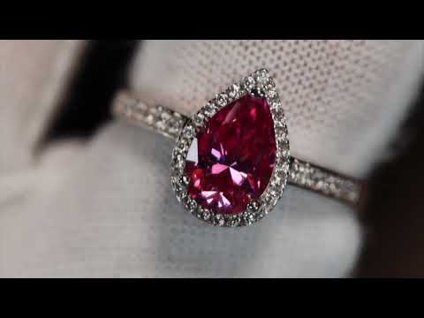 Load and play video in Gallery viewer, Pink Moissanite Pear Cut Diamond Ring
