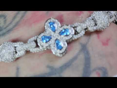 Men's Silver Blue Diamond Bracelet