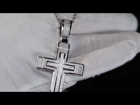 Load and play video in Gallery viewer, Mens Big Diamond Cross Pendant
