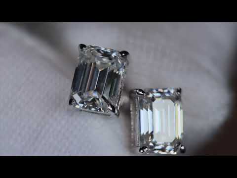 Load and play video in Gallery viewer, Moissanite Emerald Cut Diamond Ear Studs
