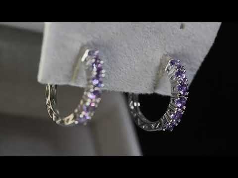 Purple Diamond Hoop Earrings