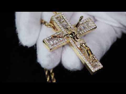 Load and play video in Gallery viewer, Gold iced out jesus cross
