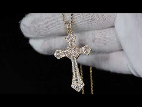 Gold baguette cross necklace