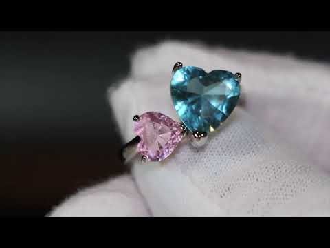 Pink and blue diamond heart ring