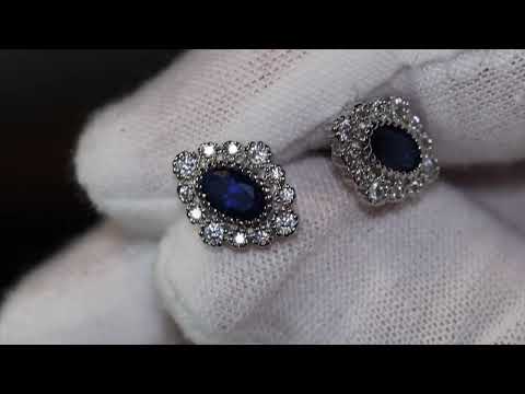 Load and play video in Gallery viewer, Sapphire Blue diamond Ear Studs
