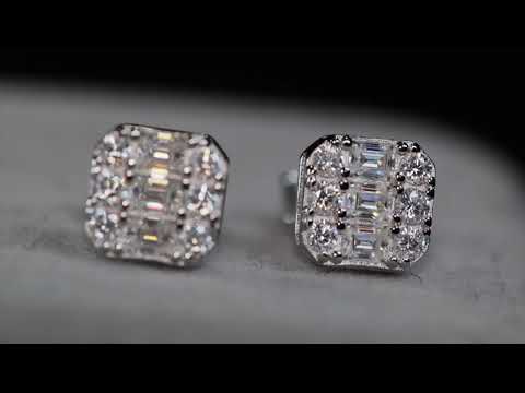 Load and play video in Gallery viewer, MOISSANITE BAGUETTE DIAMOND EAR STUDS
