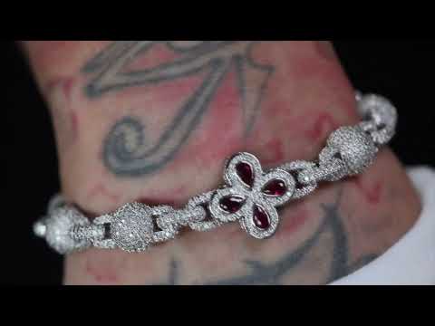 Red Diamond Hip Hop Bracelet | Diamond Ball Link Bracelet | Men's Red Diamond Bracelet
