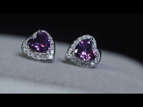 Purple Diamond Heart Earrings