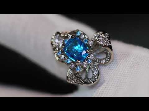 Load and play video in Gallery viewer, blue diamond flower ring
