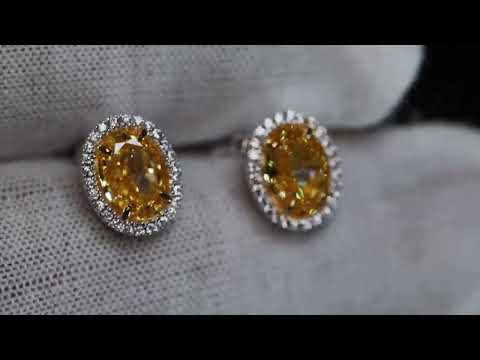 Load and play video in Gallery viewer, Yellow Lab Diamond Ear Studs
