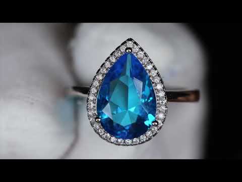 Womens Blue Pear Cut Diamond Ring