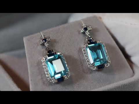 blue emerald cut diamond earrings