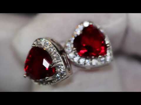 red heart diamond ear studs