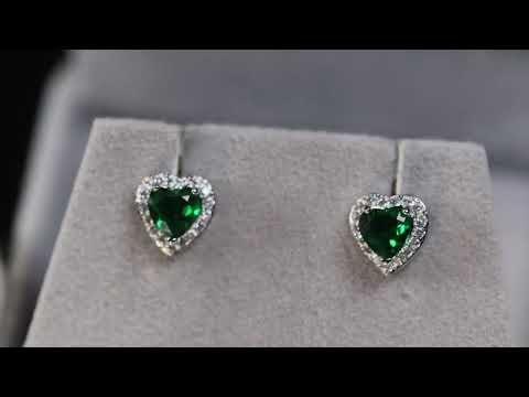 Green Diamond Heart Ear Studs 