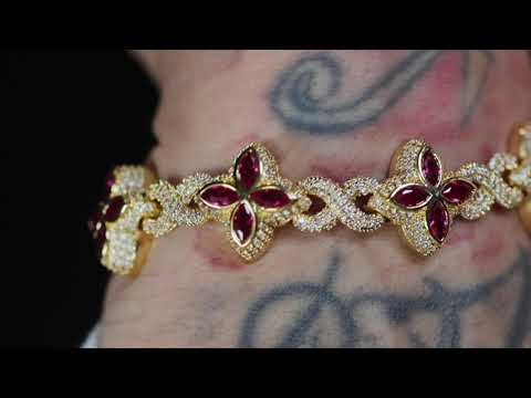 Hip Hop Clover Bracelet | Gold Infinity Link Bracelet | Red Diamond Cross Bracelet