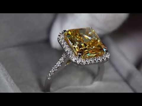 Load and play video in Gallery viewer, 10.00 Carat Yellow Diamond Ring | Yellow Radiant Cut Diamond Engagement Ring
