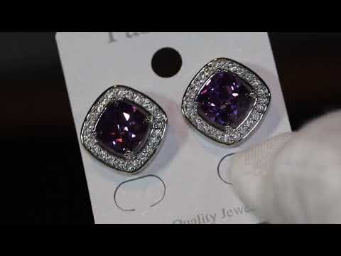 Load and play video in Gallery viewer, Big Purple Diamond Ear Studs
