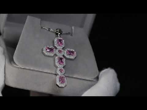 Load and play video in Gallery viewer, Big Pink Diamond Cross Pendant
