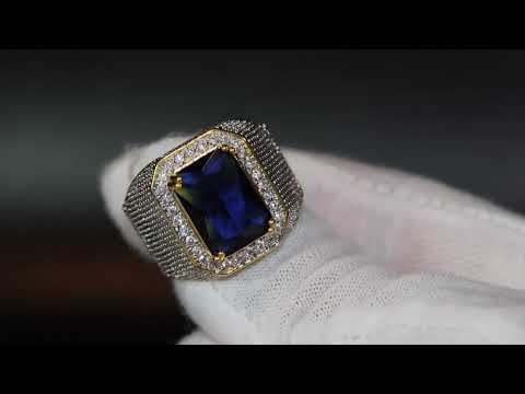 Load and play video in Gallery viewer, Mens sapphire blue diamond ring
