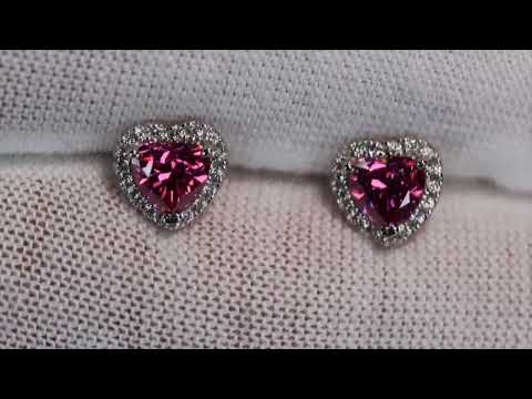 Load and play video in Gallery viewer, Pink Moissanite Diamond Heart Ear Studs 
