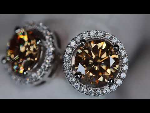 Load and play video in Gallery viewer, Moissanite Champagne Diamond Ear Studs
