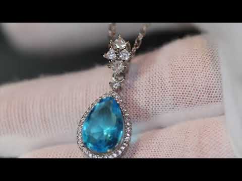 Blue pear cut diamond pendant