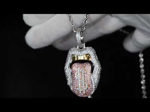 Load and play video in Gallery viewer, Iced Out Tongue Pendant
