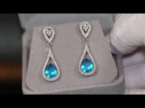 blue pear cut diamond earrings