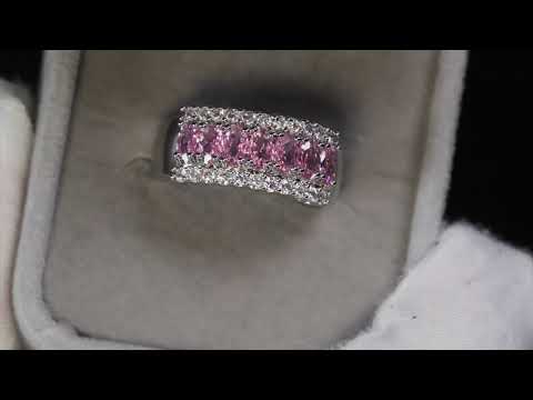 Women's Silver Pink Diamond Ring