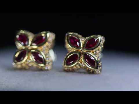 Load and play video in Gallery viewer, Red Diamond Clover Ear Studs

