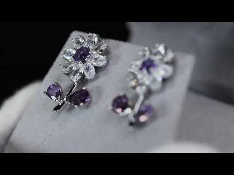 Load and play video in Gallery viewer, Purple Diamond Flower Earrings
