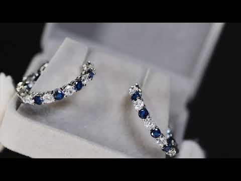 Blue Diamond Hoop Earrings