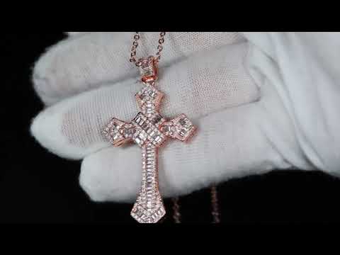 Load and play video in Gallery viewer, Rose gold baguette cross pendant
