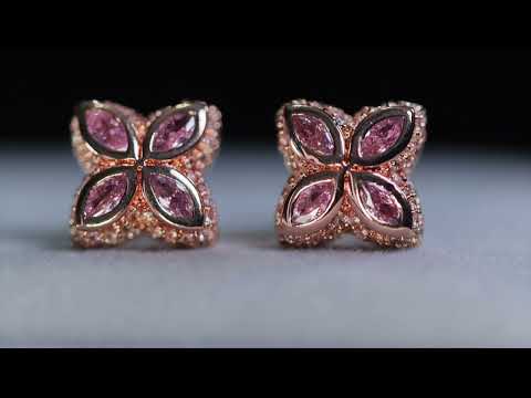 Rose Gold Pink Diamond Clover Ear Studs