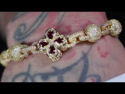 Men's Red Diamond Clover Bracelet | Men's Gold Diamond Ball Bracelet