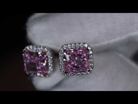 Load and play video in Gallery viewer, lab grown pink diamond ear studs
