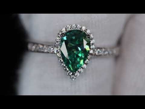 Green Pear Cut Moissanite Diamond Ring