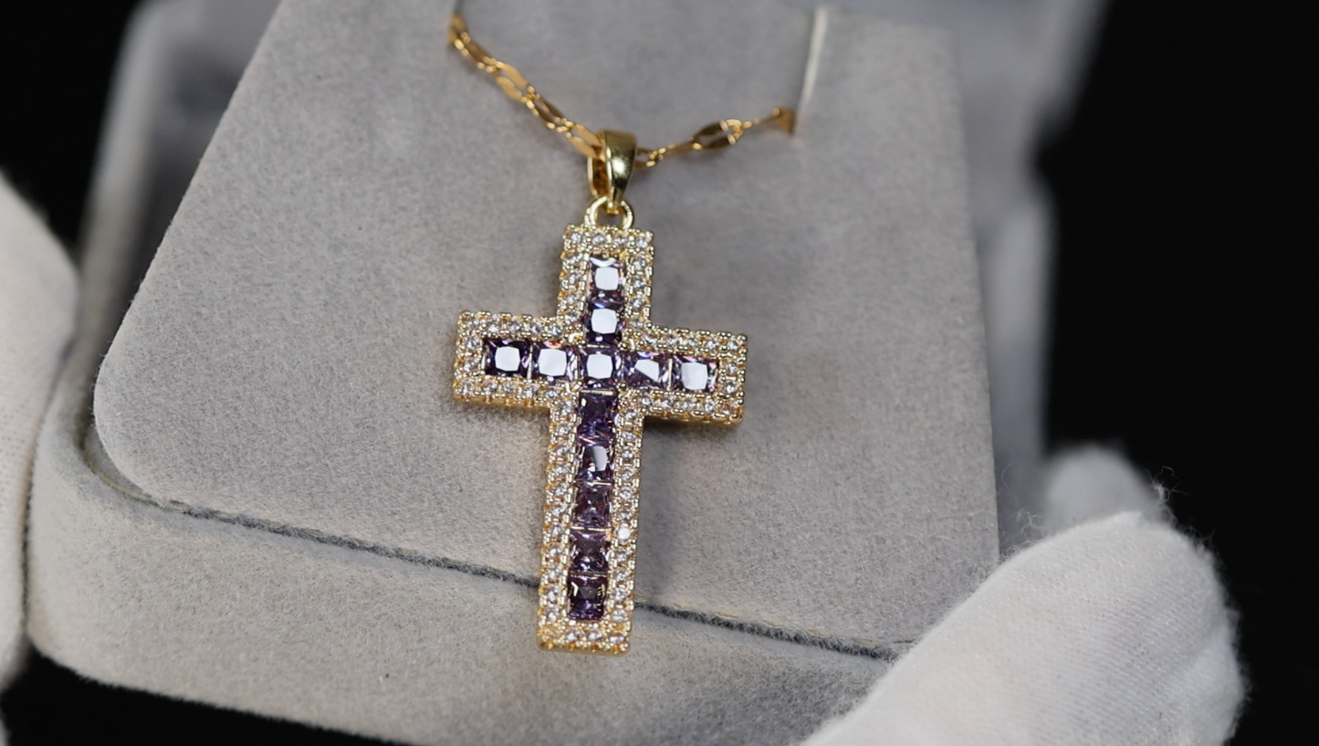 purple diamond cross pendant