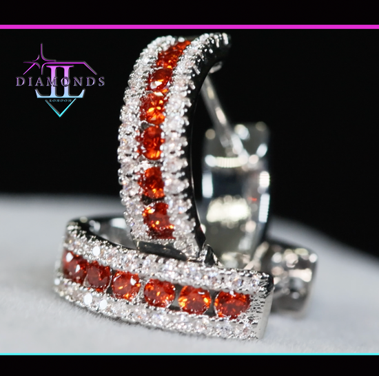 Mens Red Diamond Hoop Earrings