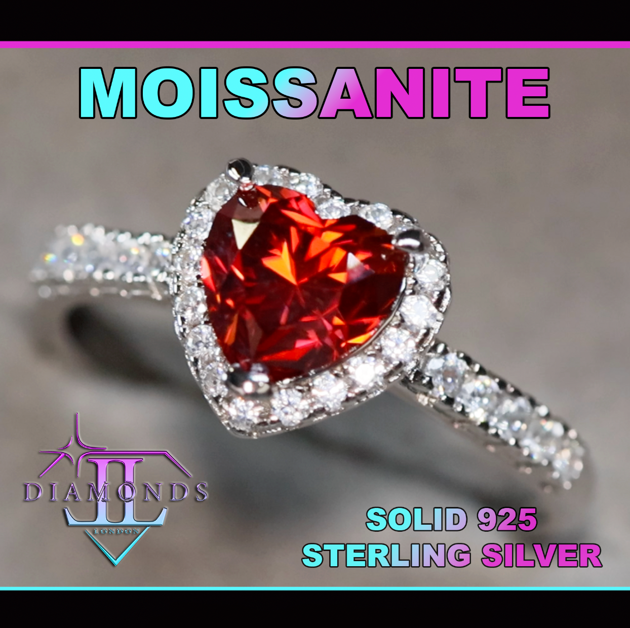 Red Moissanite Diamond Heart Ring