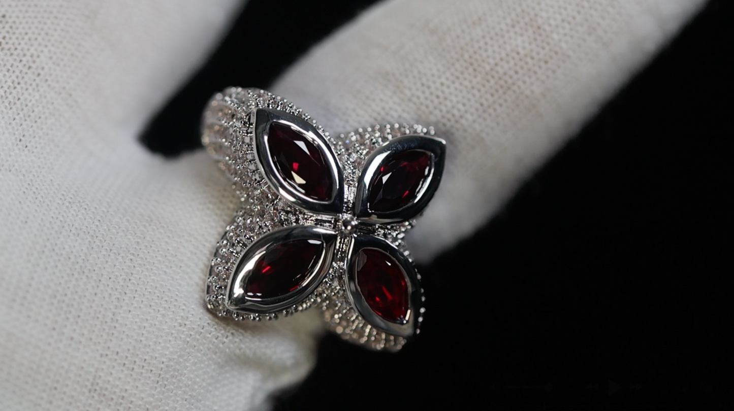 Men's Red Diamond Clover Ring