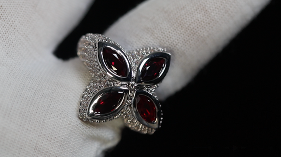 Men's Red Diamond Clover Ring
