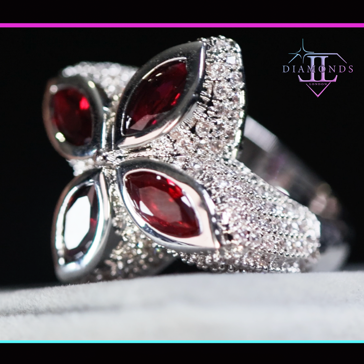 Men's Silver Ring with Red Diamonds