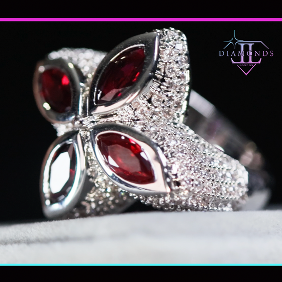 Men's Silver Ring with Red Diamonds