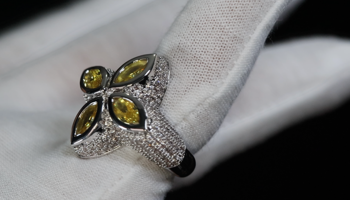 Men's Yellow Diamond Cross Ring
