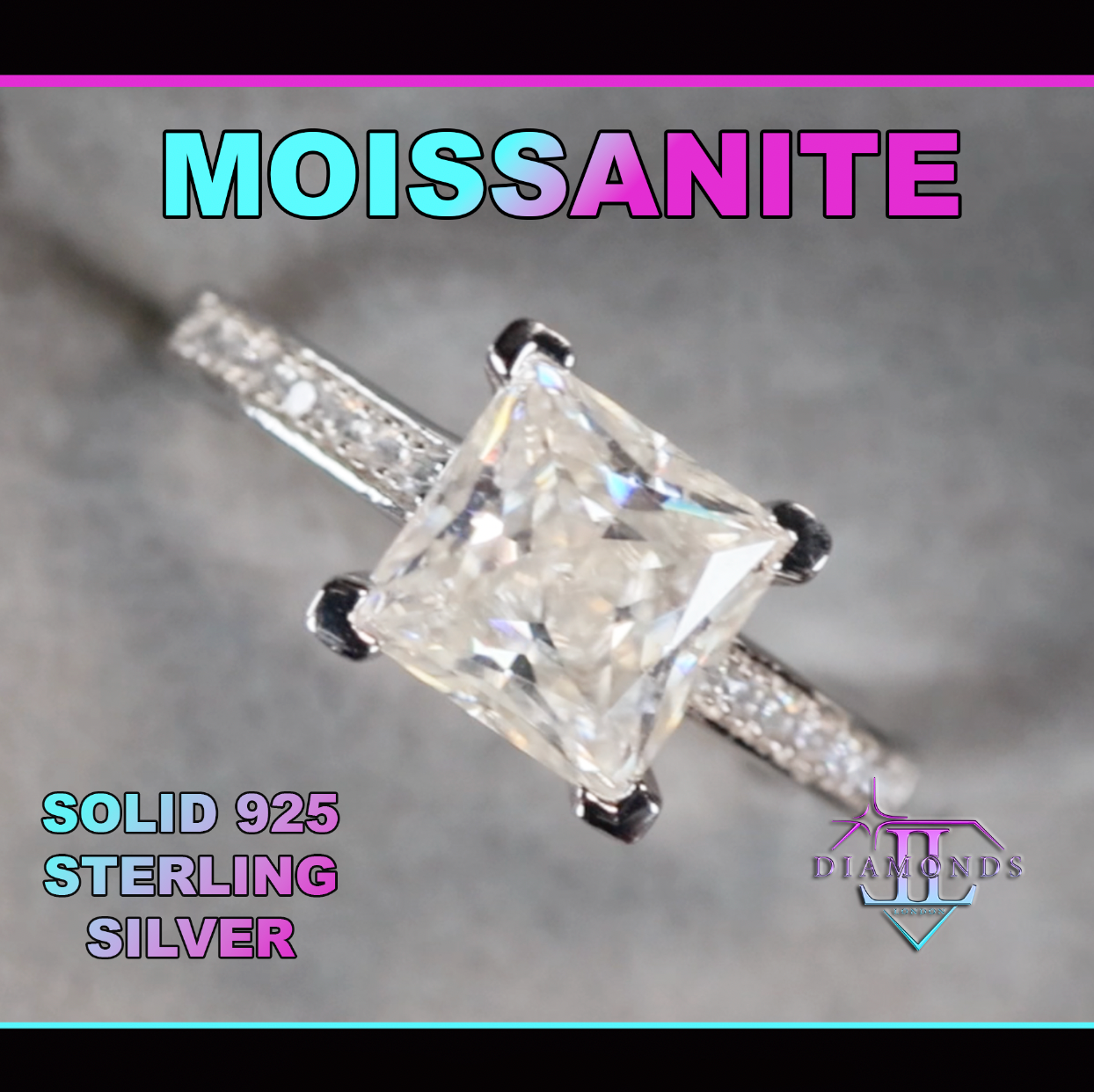 Womens Princess Cut Moissanite Diamond Ring