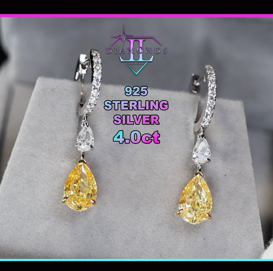 4.0ct Yellow Diamond Earrings | Yellow  Diamond Earrings | Pear Earrings