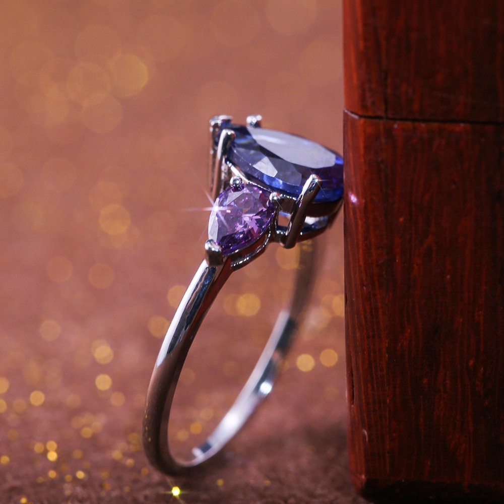 Blue and Purple Diamond Ring | Blue Diamond Engagement Rings | Pear Engagement Ring